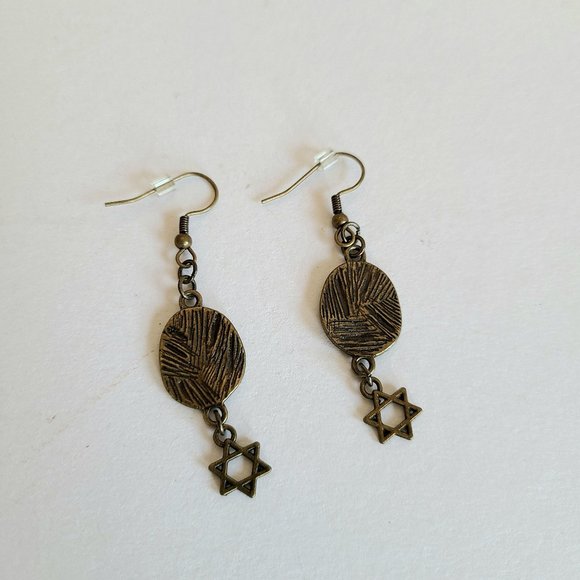 Brass earrings with Star of David. - Picture 1 of 2